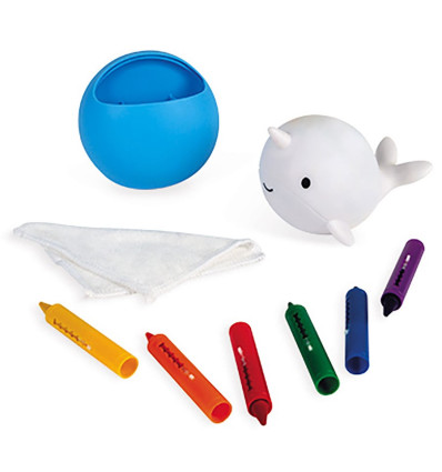 Narwal do kąpieli i kolorowania+ 6 kredek Janod 3+