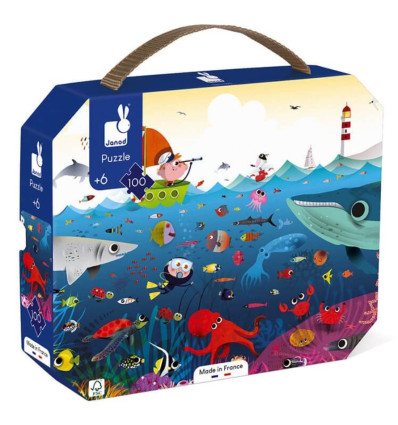 Podwodny świat puzzle w walizce 100 el.Janod 6+