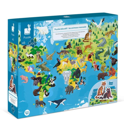 Zwierzęta puzzle 200 el + figurki 3D Janod 6+
