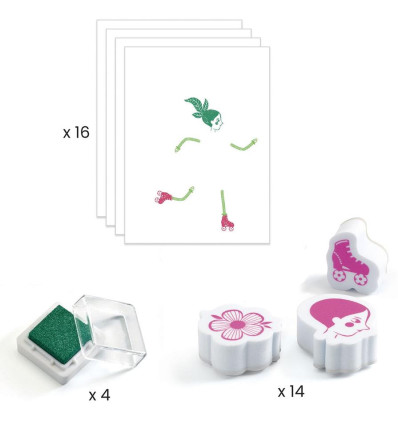 Kwiatowe Dziewczyny zestaw z pieczątkami Djeco 5+