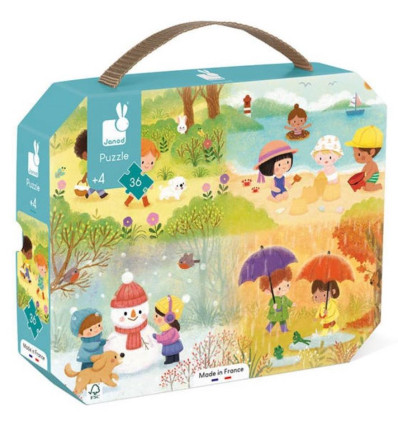 4 Pory Roku puzzle 36 el. walizka Janod 4+