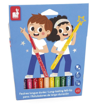 Flamastry z filcową końcówką 12 sztuk Janod 3+