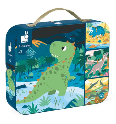 Dinozaury puzzle w walizce 4 układanki Janod 3+