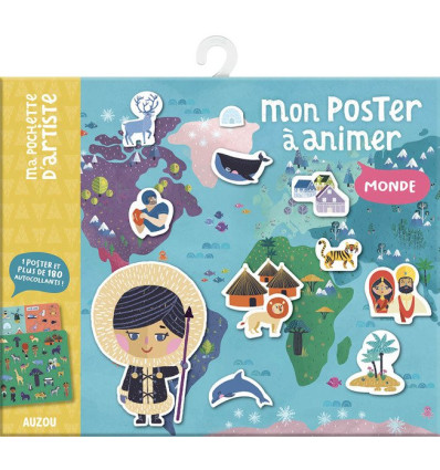 Mapa świata plakat i naklejki wielokrotne 3+ Auzou