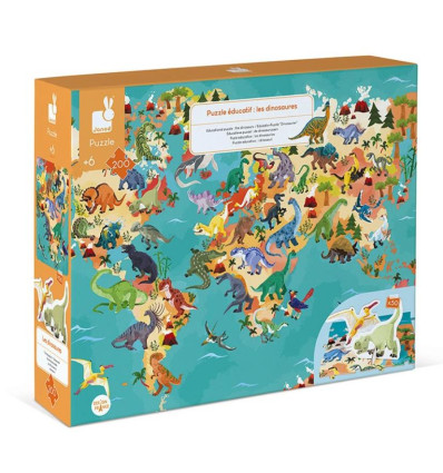 Dinozaury puzzle 200 el + figurki 3D Janod 6+