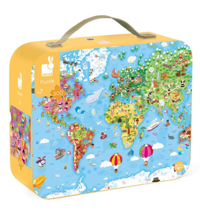 Mapa Świata puzzle w walizce 300 Janod 7+