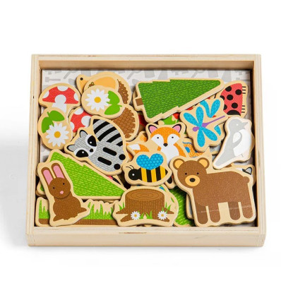 Leśny Świat drewniane magnesy 35 szt, Bigjigs 3+