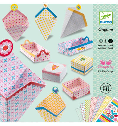 Pudełeczka origami z naklejkami 24 sztuk Djeco 7+