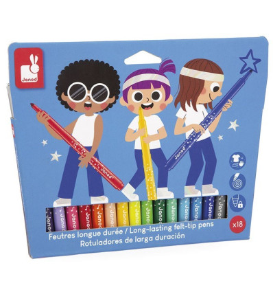 Flamastry z filcową końcówką 18 sztuk Janod 3+