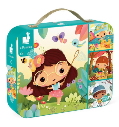 Pory Roku puzzle w walizce 4 układanki Janod 3+