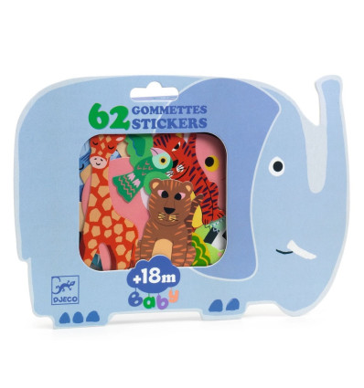 Zwierzęta z safari naklejki 62 szt. Djeco 18 m-cy+