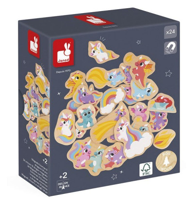 Jednorożce i Smoki magnesy drewniane 24 szt Janod
