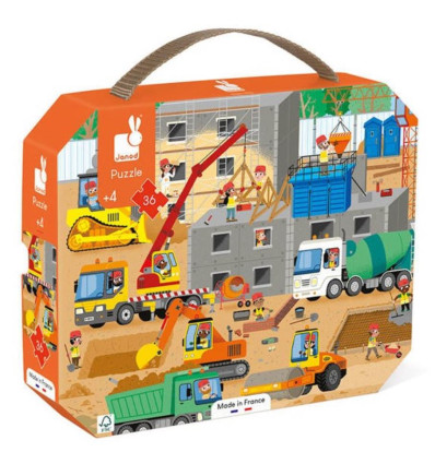 Plac Budowy puzzle 36 el. walizka Janod 4+