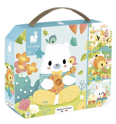 Zwierzątka puzzle w walizce 4 układanki Janod 2+