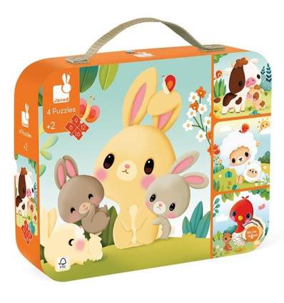 Zwierzątka na farmie puzzle 4 układanki Janod 2+