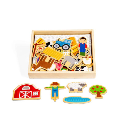 Farma drewniane magnesy 35 szt, Bigjigs 3+