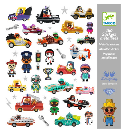 Crazy Motors naklejki metaliczne 160 szt. Djeco 4+